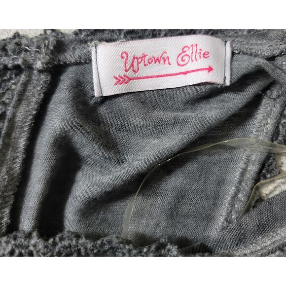 Uptown Ellie Gray Marled Sleeveless Peplum Dress Medium Crochet Back Lace Up - Picture 3 of 7